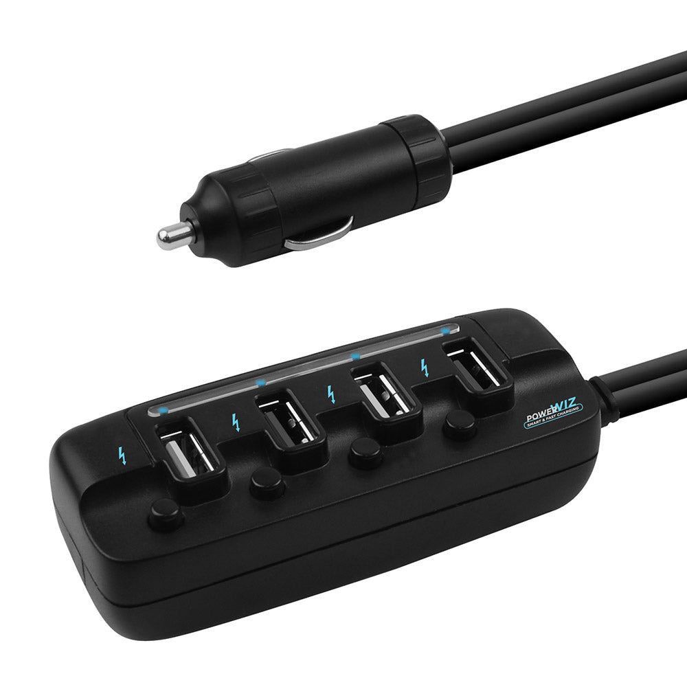 mbeat 4 Ports USB Rapid Car Charger - 40W Rapid Smart Charger/Individual ON/OFF switches/90cm Extension Cable Design mbeat 4 Ports USB Rapid Car Charger - 40W Rapid Smart Charger/Individual ON/OFF switches/90cm Extension Cable Design